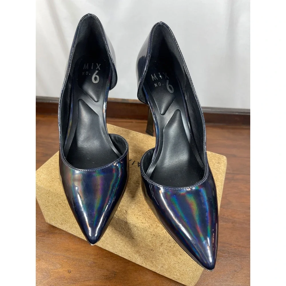 Black Patent Iridescent Sz 6.5 Pump Hologram Prom Formal Point Toe Stiletto Mix6